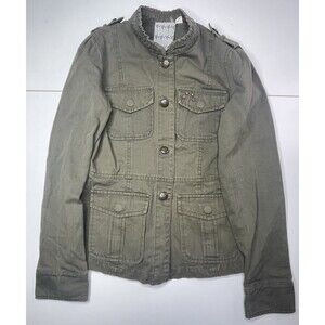 Others Follow Women’s Military Army Green Button Up Jacket Tab Size S